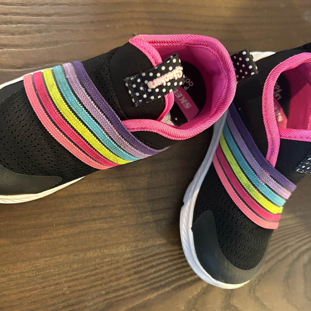Black and Rainbow Toddler Skechers comfy Flex Slip Ons